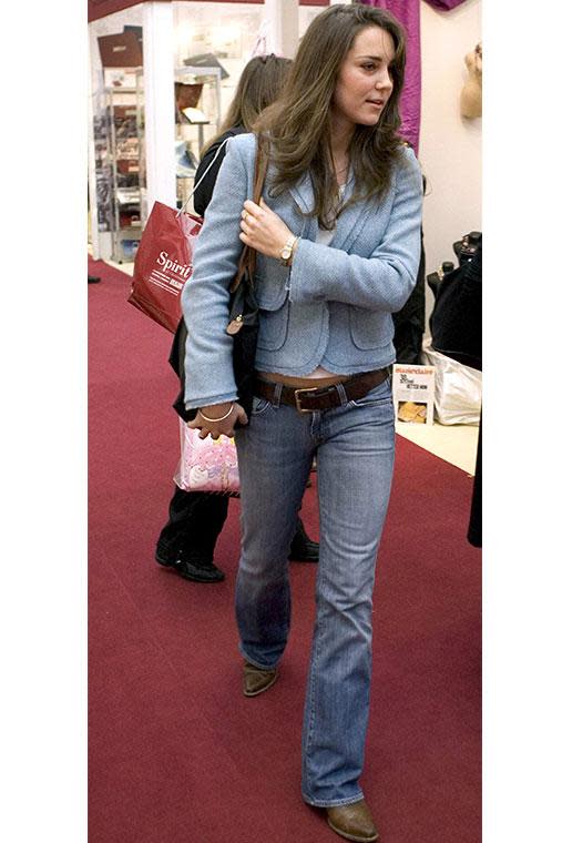 With her flared jeans to the boxy blazer, Kate was definitely dressing for comfort during a shopping trip in 2005.