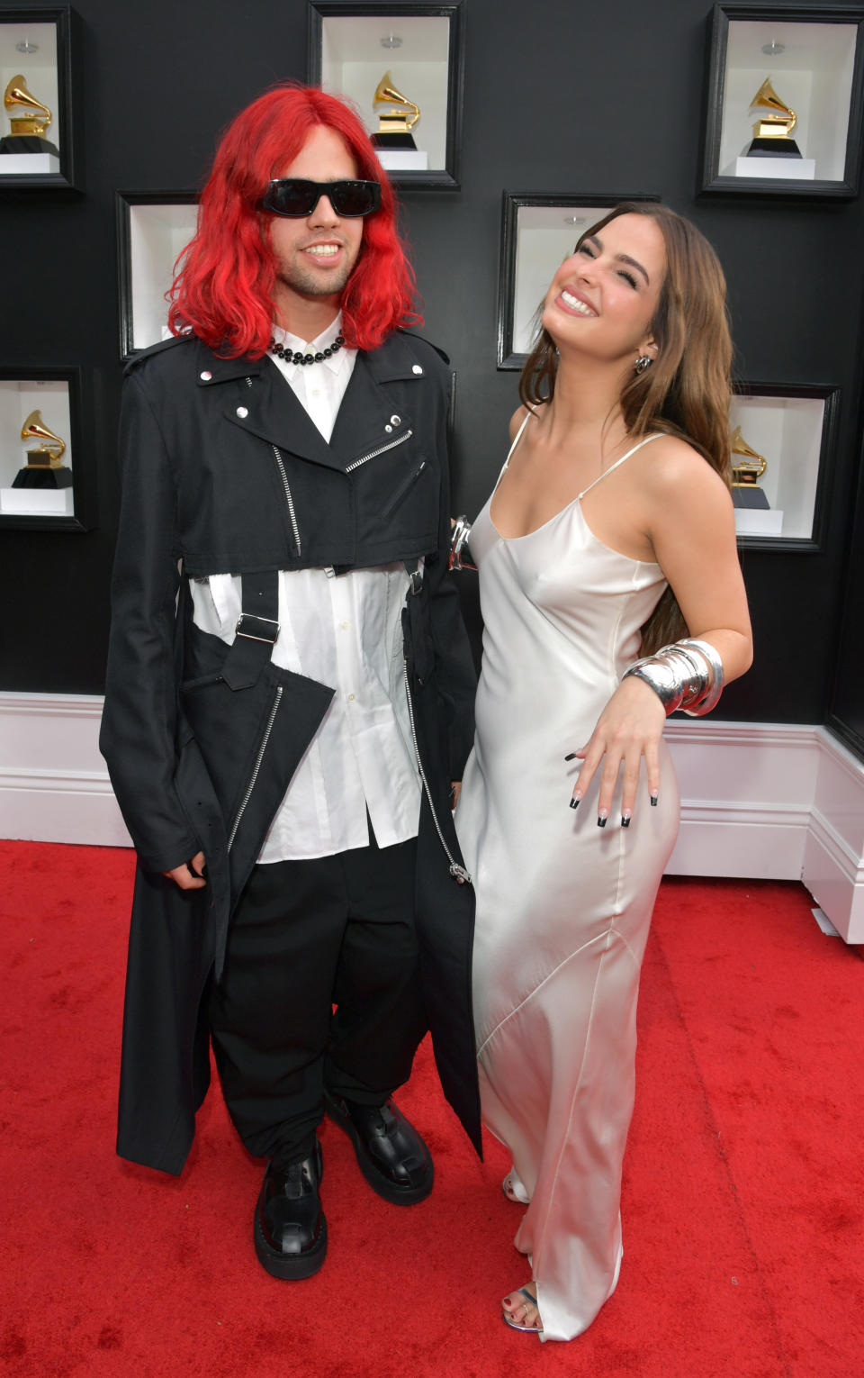Omer Fedi and Addison Rae attend the 64th Annual GRAMMY Awards