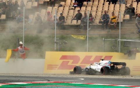 Lance Stroll of Canada driving the (18) Williams Martini Racing FW41 Mercedes crashes during qualifying for the Spanish Formula One Grand Prix at Circuit de Catalunya on May 12, 2018 - Credit: GETTY IMAGES