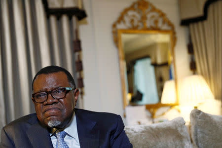 President Hage Geingob of Namibia pauses during an interview with Reuters in central London, Britain December 1, 2016. REUTERS/Stefan Wermuth