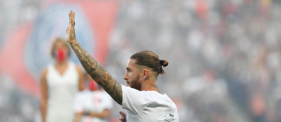 Sergio Ramos présenté au Parc des princes le 14 août 2021.
