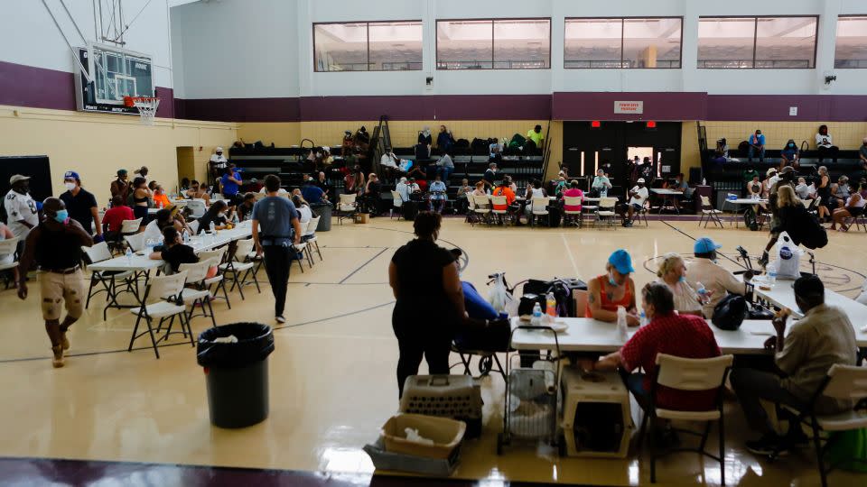 Residents gather at recreation center after Hurricane Ida in New Orleans on Sept. 3, 2021.  - Eva Marie Uzcategui/Bloomberg/Getty Images