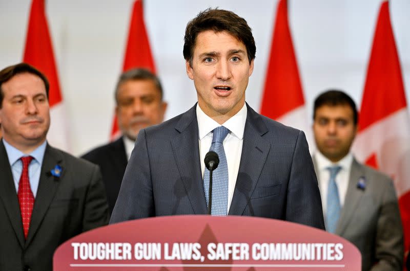 Canada's Prime Minister Justin Trudeau holds a press conference in Surrey, British Columbia