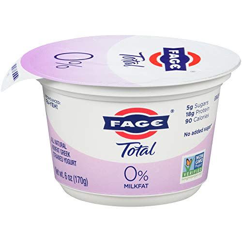 <p><strong>Fage</strong></p><p>amazon.com</p><p><a href="https://www.amazon.com/dp/B000VTWD64?tag=syn-yahoo-20&ascsubtag=%5Bartid%7C2143.g.40465453%5Bsrc%7Cyahoo-us" rel="nofollow noopener" target="_blank" data-ylk="slk:Shop Now" class="link ">Shop Now</a></p><p>“One of my favorite snacks is plain <a href="https://www.womenshealthmag.com/food/g26895693/best-greek-yogurts/" rel="nofollow noopener" target="_blank" data-ylk="slk:Greek yogurt" class="link ">Greek yogurt</a> for its complete protein,” says Rosene, meaning it contains all nine essential amino acids your body needs. To add extra nutrients and flavor, she recommends mixing in a third cup of berries or half a banana, a dash of cocoa powder, and a tablespoon of almond butter.</p><p><em>Per </em><em>serving</em><em>: 146 calories, 4 g fat (0 g saturated fat), 8 g carbs, 7 g sugar, 68 mg sodium, 0 g fiber, 20 g protein</em></p>