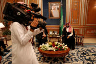 A camerman gets into position as U.S. Secretary of State Mike Pompeo meets with the Saudi Crown Prince Mohammed bin Salman during his visits in Riyadh, Saudi Arabia, October 16, 2018. REUTERS/Leah Millis/Pool