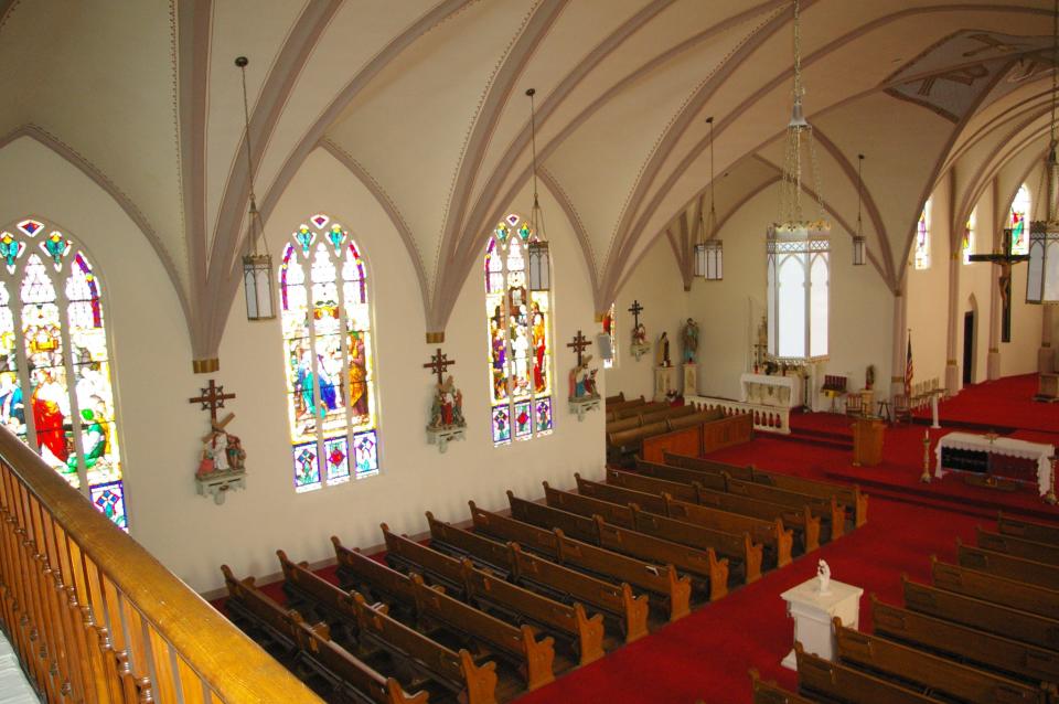 The interior of Immaculate Conception Catholic Church in Pawhuska is pictured. Osage oil money built a beautiful church with 22 stained glass windows.