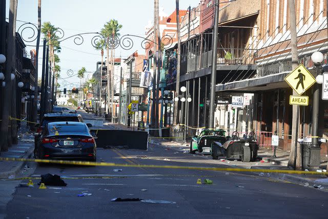 <p>Octavio Jones/Getty</p> The Ybor City neighborhood following the fatal shooting on October 29, 2023 in Tampa