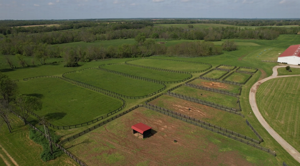 An aerial shot of the Southern Bourbon County farm owned by the family of Rebecca Rigney. Rigney says her farm is situated on land that would be acquired in a proposed expansion of Bluegrass Station. Rebecca Rigney