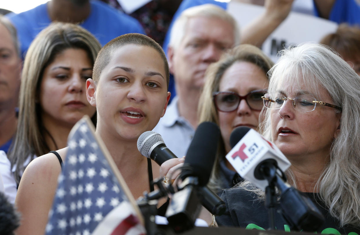 Marjory Stoneman Douglas High School student Emma Gonzalez&nbsp;speaks at a rally for gun control at the Broward County Federal Courthouse in Fort Lauderdale, Florida, on&nbsp;Saturday. (Photo: Rhona Wise/AFP/Getty Images)