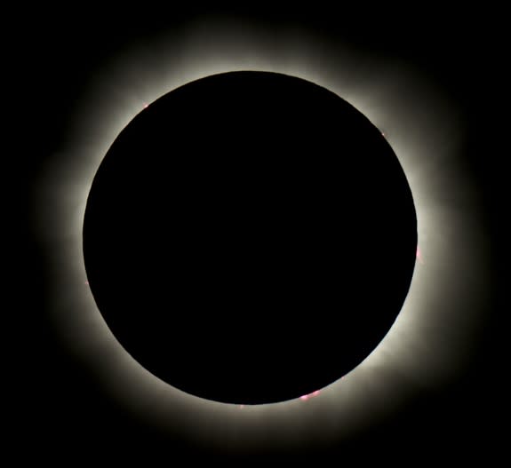 Astrophotographer Bob Hatfield took this image of the total solar eclipse on Nov. 14, 2012 from a cruise ship north of Douglas, Australia.