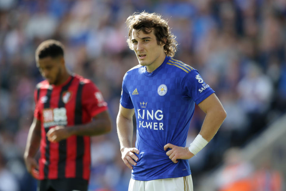 LEICESTER, ENGLAND - AUGUST 31: Caglar Soyuncu of Leicester City during the Premier League match between Leicester City and AFC Bournemouth  at The King Power Stadium on August 31, 2019 in Leicester, United Kingdom. (Photo by Robin Jones - AFC Bournemouth/AFC Bournemouth via Getty Images)