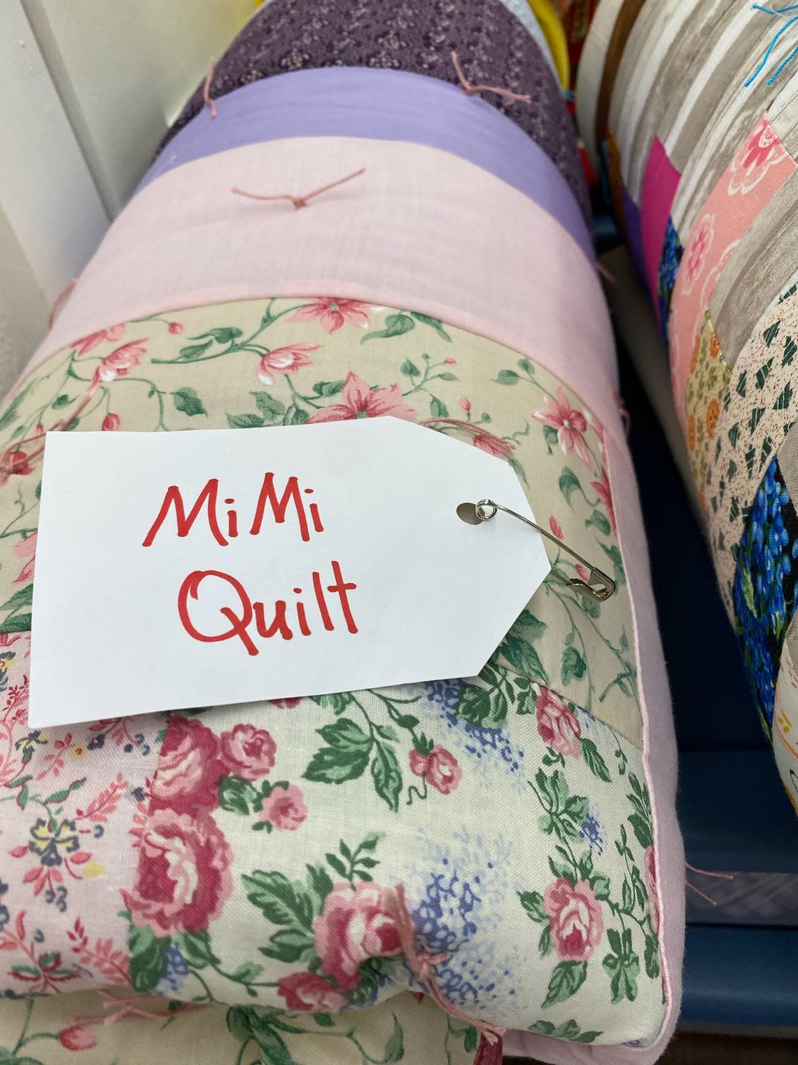 The Hills Quilting Ladies would attached a “Mimi quilt” tag to the quilts they completed with Verna Mae Brashear’s leftover fabric.