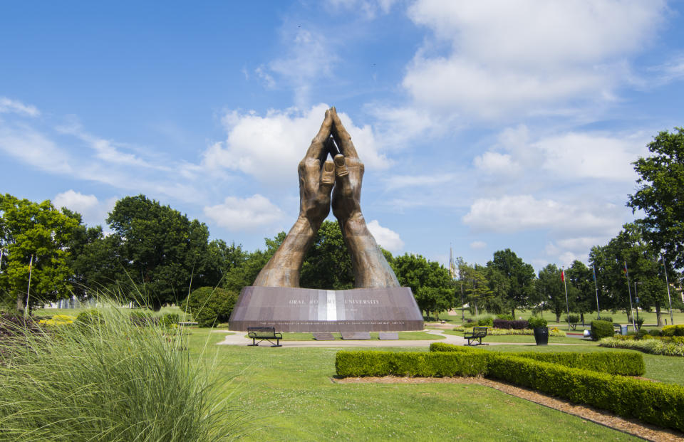 Tulsa Oklahoma Praying Hands at Oral Roberts University pray, praying. (Photo by: Education Images/Universal Images Group via Getty Images)