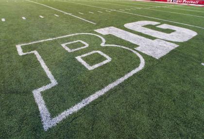 Oct 12, 2013; Madison, WI, USA; The Big Ten logo on the field at Camp Randall Stadium following the game between the Northwestern Wildcats and Wisconsin Badgers. Wisconsin won 35-6. (Jeff Hanisch-USA TODAY Sports)