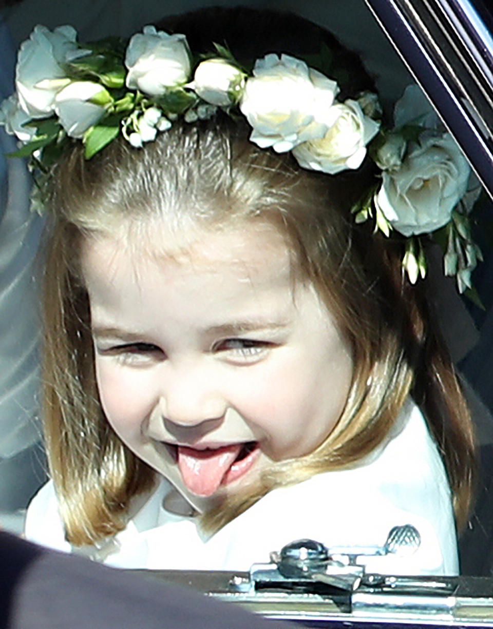 Princess Charlotte arrives for the wedding ceremony of Prince Harry and Meghan Markle at St George's Chapel, Windsor Castle, in Windsor, on May 19, 2018.&nbsp; (Photo: ANDREW MILLIGAN via Getty Images)