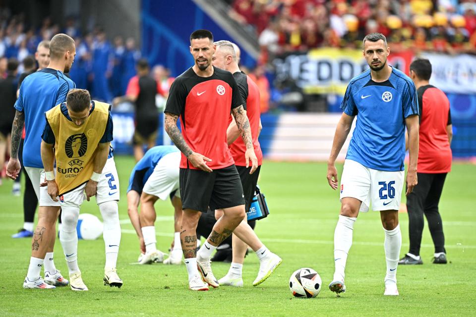 Slovakia warming up before kick-off (AFP via Getty Images)