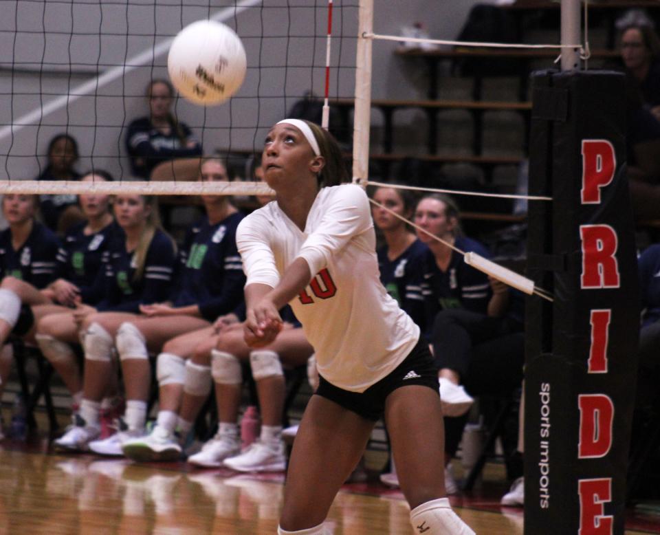 Bishop Kenny's Skylar Fick (10) prepares for a dig in a September match. The Crusaders play North Bay Haven in Friday night's regional semifinal.