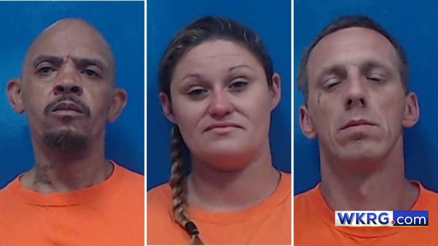 Authorities arrested 48-year-old Marques Hilton of Lucedale, 32-year-old Angela Todd of Chickasaw, and 41-year-old Brandon Benkowich of Lucedale after executing a search warrant. (Courtesy: George County Sheriff’s Office)