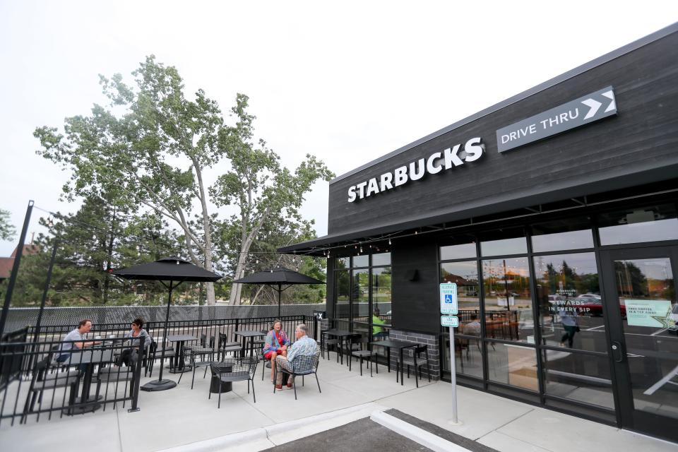 Starbucks customers dine out at the Starbucks owned by Caron Butler, former NBA player and Racine native, Thursday, June 24, 2021, located at 4917 Douglas Ave., Racine, Wis.