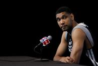 FILE PHOTO: San Antonio Spurs forward Tim Duncan speaks during media session for NBA Finals basketball series in San Antonio