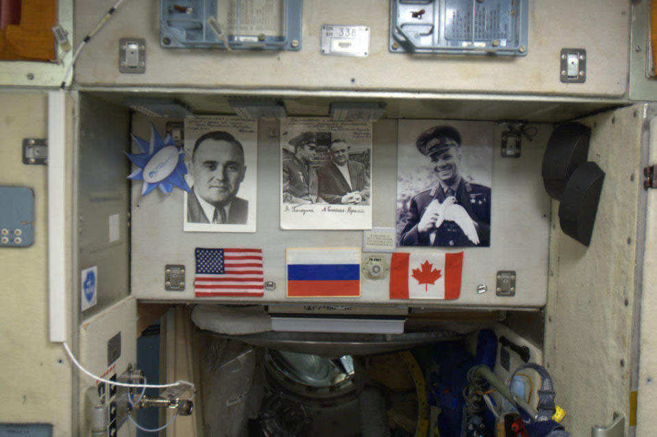 I'm very proud to have my country's flag on the wall of the Space Station, especially in such honourable company.