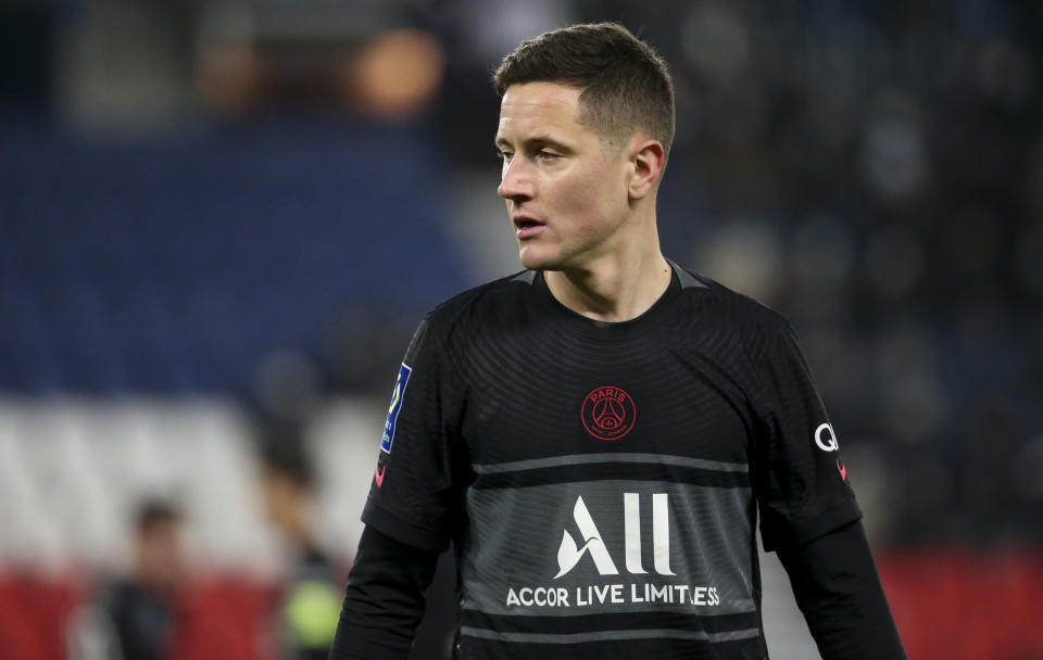 PARIS, FRANCE - JANUARY 23: Ander Herrera of PSG during the Ligue 1 Uber Eats match between Paris Saint-Germain (PSG) and Stade de Reims at Parc des Princes stadium on January 23, 2022 in Paris, France. (Photo by John Berry/Getty Images)