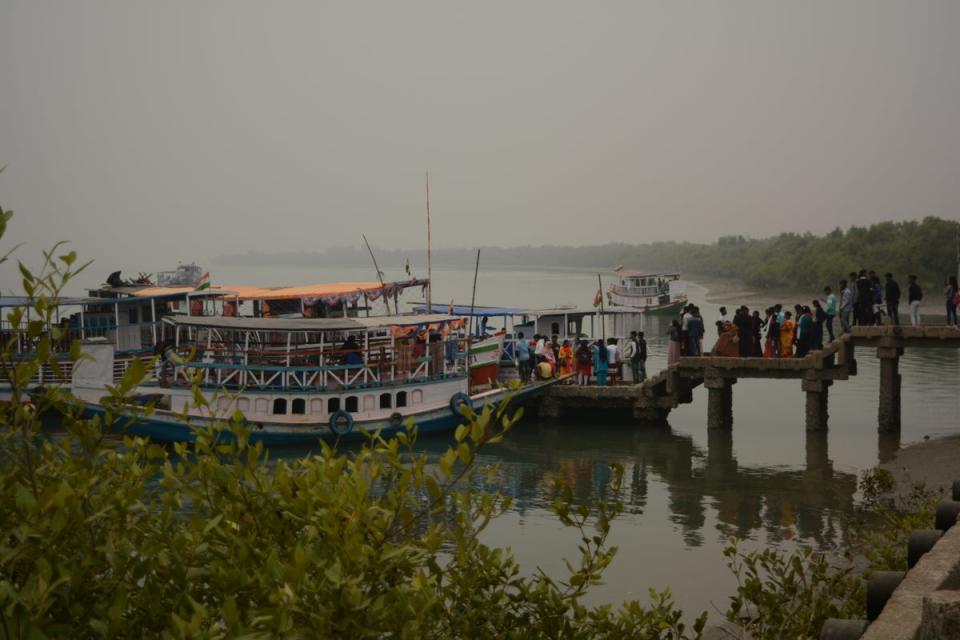 Tourists boarding for ecotourism at Sundarbans Wild Animal Park, Jharkhali, South 24 Parganas (Namita Singh/The Independent)