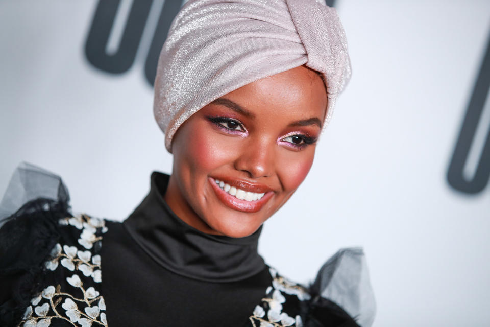 LOS ANGELES, CALIFORNIA - APRIL 25: Halima Aden attends House Of Uoma presents the launch of Uoma Beauty - The World's First &quot;Afropolitan&quot; Makeup Brand at NeueHouse Hollywood on April 25, 2019 in Los Angeles, California. (Photo by Rich Fury/Getty Images)