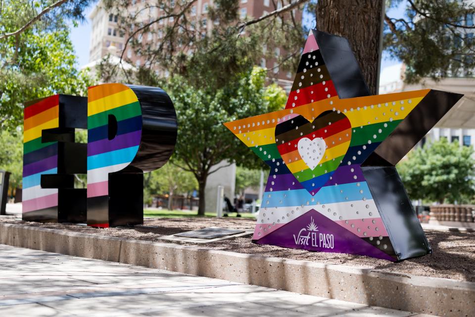 Visit El Paso celebrates Pride Month by creating a new design for the Love Letters art exhibit at San Jacinto Plaza.