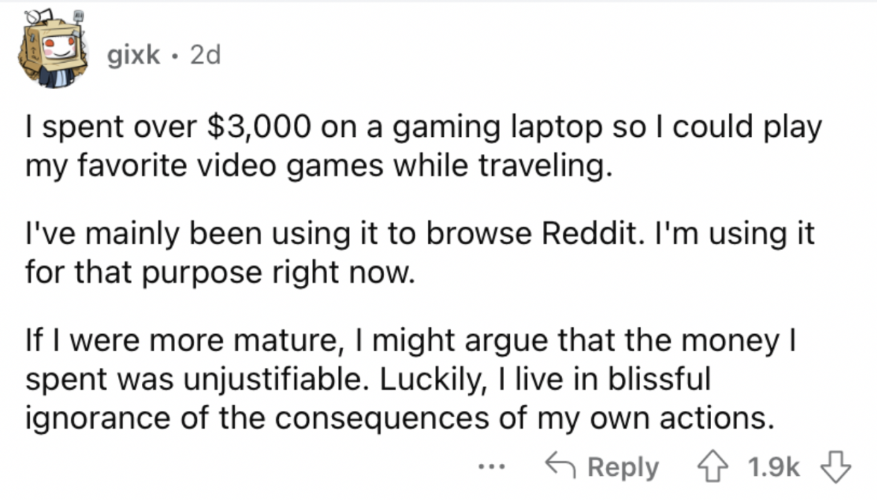 Reddit screenshot of someone talking about their fancy gaming computer