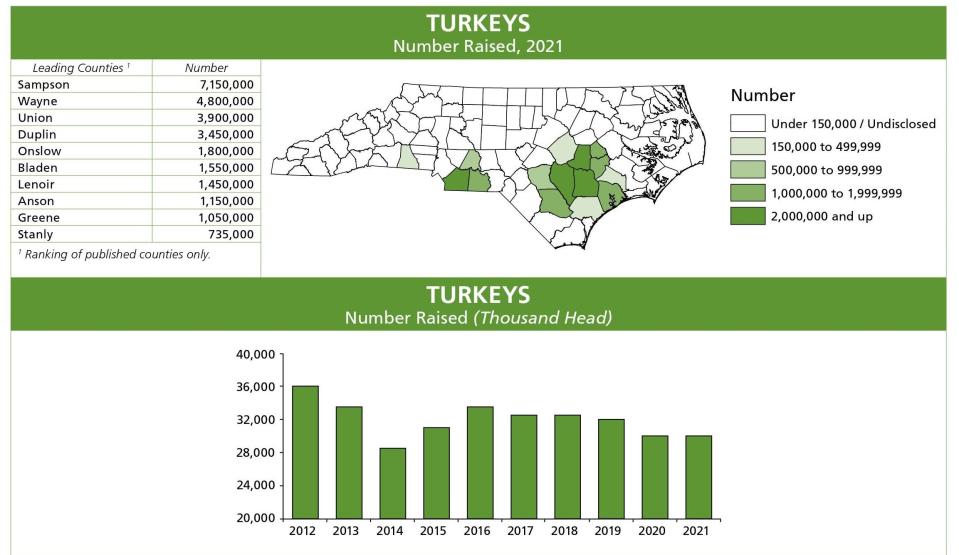 North Carolina is the second biggest producer of turkeys in the U.S., with most of the industry centered in Eastern N.C.