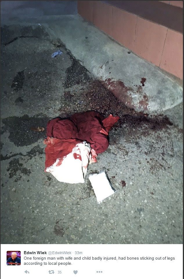 Blood was found splattered across the road following the Thailand explosion. Photo: Twitter