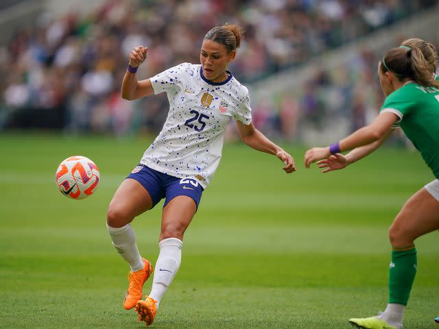 <p>John Todd/USSF/Getty </p> Trinity Rodman playing soccer