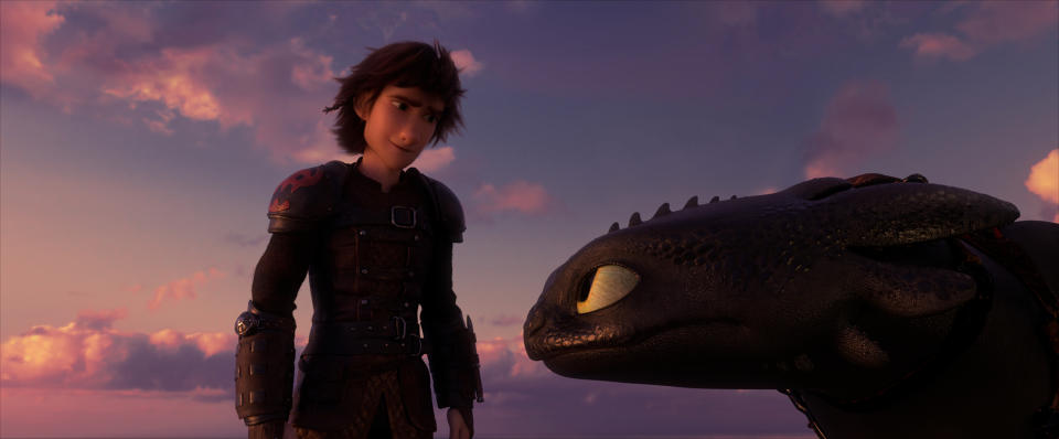 Hiccup (Jay Baruchel) and his Night Fury dragon Toothless in DreamWorks Animation’s How To Train Your Dragon: The Hidden World, directed by Dean DeBlois.