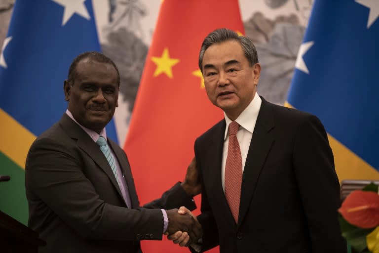 New Solomon Islands Prime Minister Jeremiah Manele (L) was the country's foreign minister when it abandoned Taiwan in 2019 in favour of Beijing (NOEL CELIS)