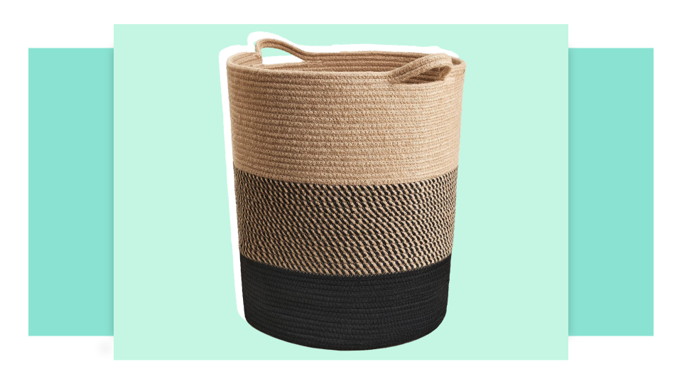 This woven jute basket won't damage floors.