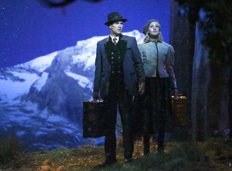This photo provided by NBC shows Stephen Moyer, left, as Captain Von Trapp and Carrie Underwood as Maria, in "The Sound of Music Live!" This holiday production had splendid production values and supporting players, a beloved story, incomparable Rodgers and Hammerstein score. It was a fine way to spend three hours, even for viewers busily posting snarky tweets. It made history _ the first such full-scale musical staged live by a network in more than a half-century. (AP Photo/NBC, Will Hart)