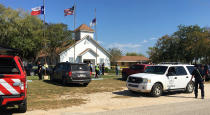 <p>Emergency personnel respond to a fatal shooting at a Baptist church in Sutherland Springs, Texas, Nov. 5, 2017. (Max Massey/ KSAT 12/KSAT via AP) </p>