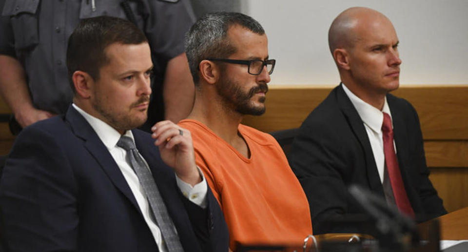 Christopher Watts is in court for his arraignment hearing at the Weld County Courthouse on Tuesday, August 21 in Greeley, Colorado. Watts faces nine charges, including several counts of first-degree murder of his wife Shannan Watts and his two young daughters Celeste and Bella