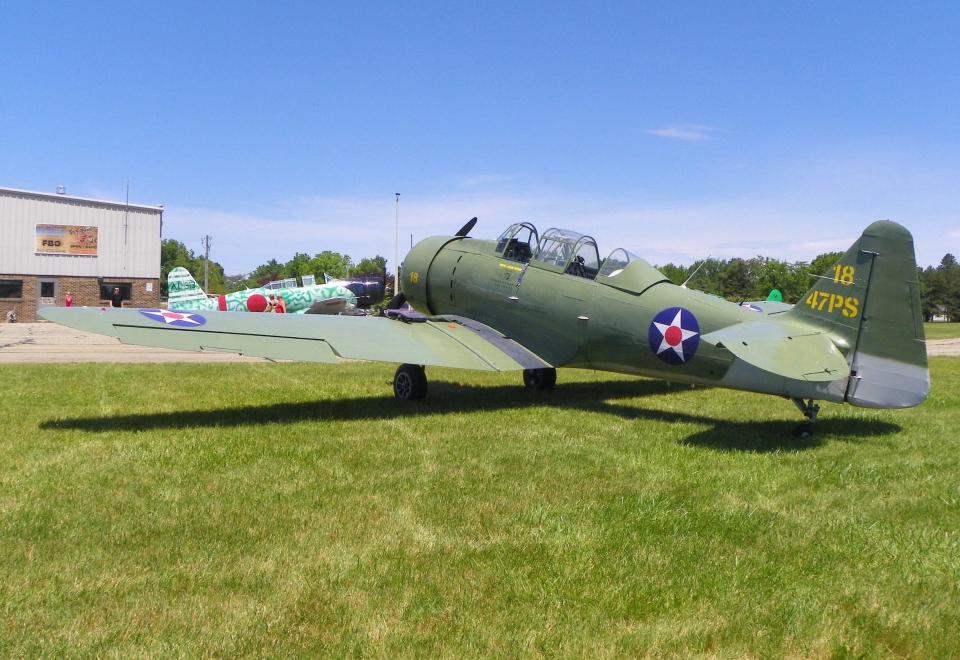 The lone U.S. plane accompanying the six Japanese replica aircraft.