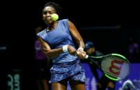 Tennis - WTA Tour Finals - Singapore Indoor Stadium, Singapore - October 22, 2017 USA's Venus Williams in action during her group stage match with Czech Republic's Karolina Pliskova REUTERS/Edgar Su