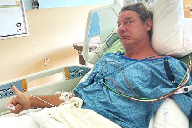 <p>thetypennington/Instagram</p> Ty Pennington in the hospital, where he underwent throat surgery