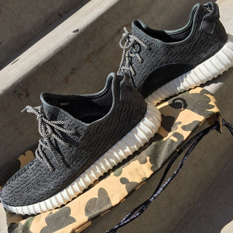 John Geiger’s forest green dyed Yeezy Boost 350s.