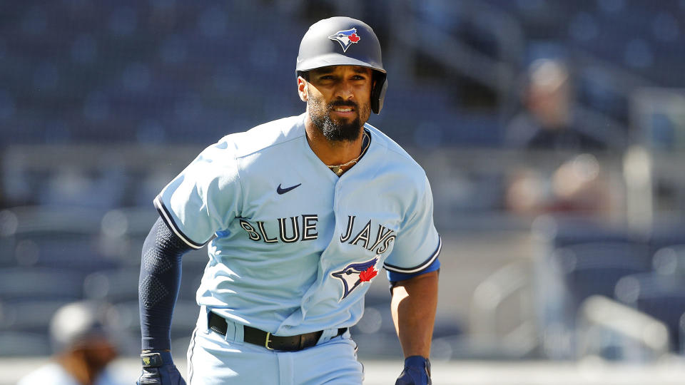 NEW YORK, NEW YORK - MAY 27: (NEW YORK DAILIES OUT)  Marcus Semien #10 of the Toronto Blue Jays in action against the Toronto Blue Jays at Yankee Stadium on May 27, 2021 in New York City. The Blue Jays defeated the Yankees 2-0. (Photo by Jim McIsaac/Getty Images)