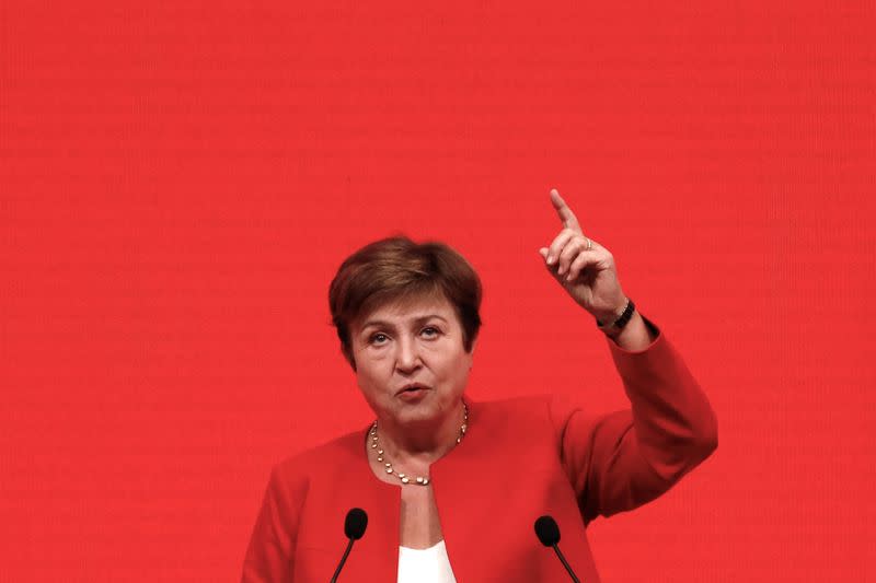 International Monetary Fund (IMF) Managing Director Kristalina Georgieva speaks at the China Development Forum (CDF) 2024, in Beijing