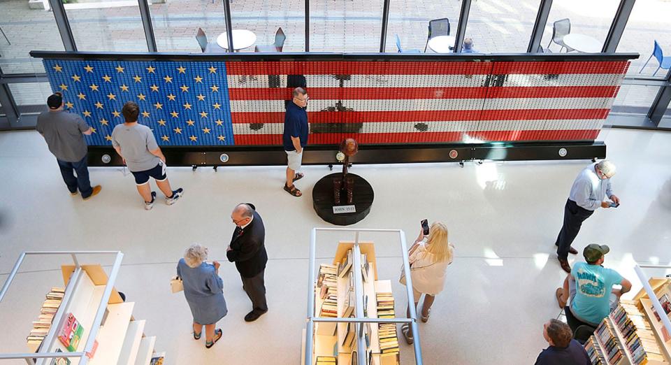 The VAU Fallen Heroes Memorial makes a stop at the Tufts Library in Weymouth through Friday, Aug. 19, 2022.