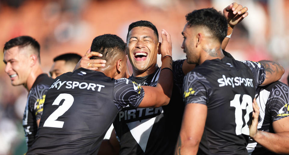 Seen here, New Zealand players celebrating during their big win over the Kangaroos. 