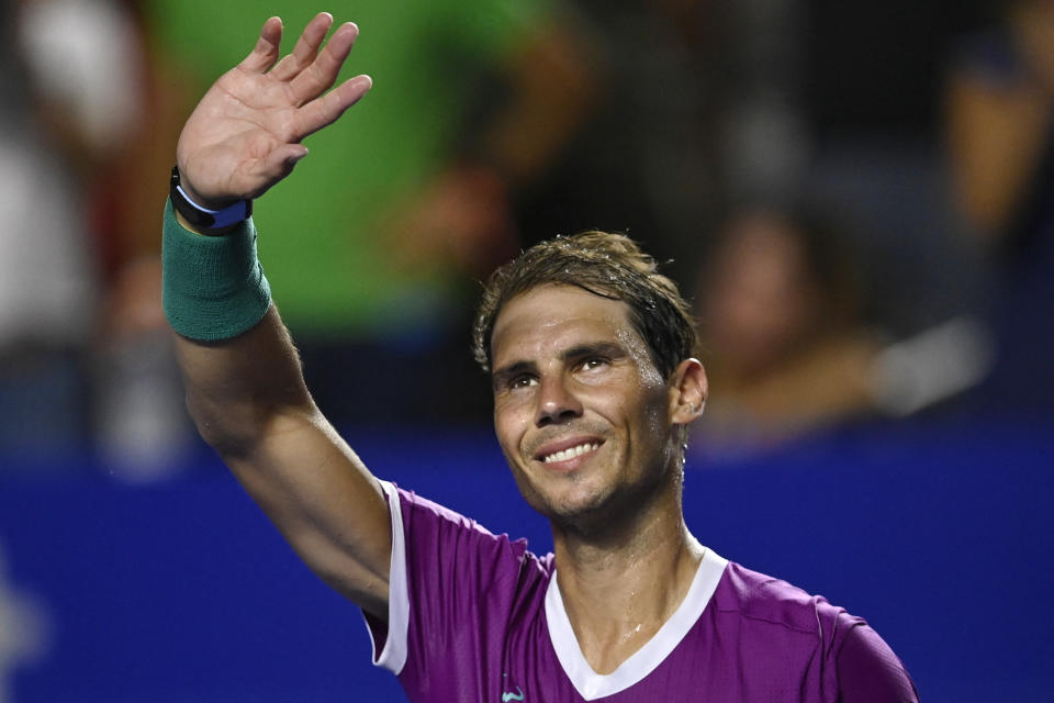 Rafael Nadal (pictured) celebrates after defeating Stefan Kozlov during their Mexico ATP Open match.