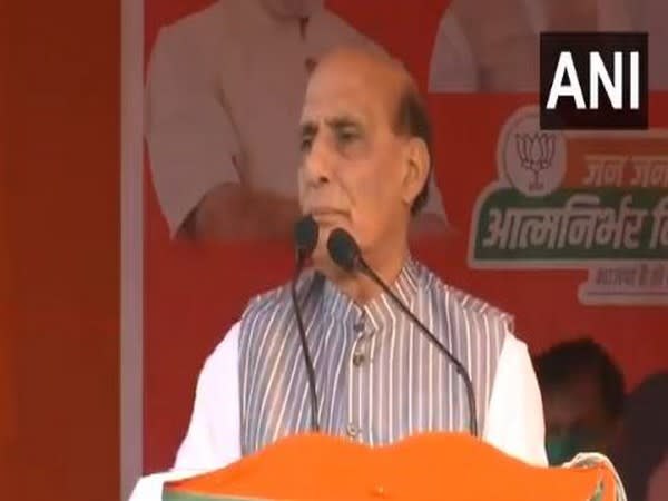 Defence Minister Rajnath Singh during a rally in Bihar's Bhojpur on Wednesday.