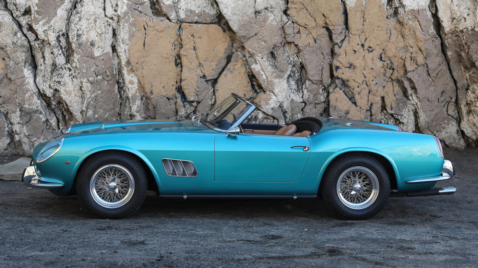 A 1962 Ferrari 250 GT SWB California Spider painted in Azzurro Metallizzato.